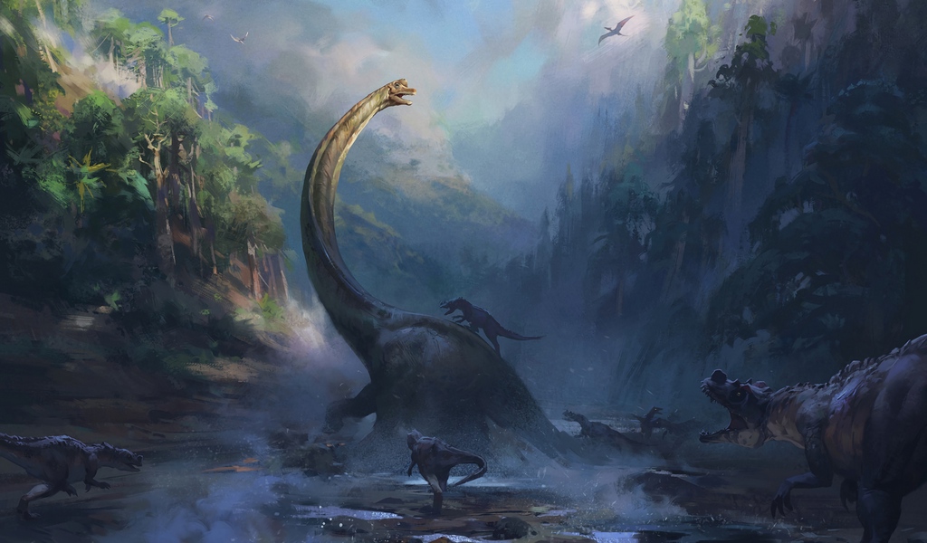 Wallpaper Dinosaurs, Art, Reptiles, Wildlife - Dinosaur Art Background - HD Wallpaper 