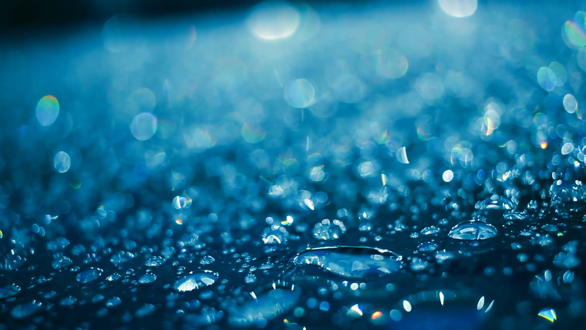 Water Droplets On Glass In Blue Color Background Image Rain Drops