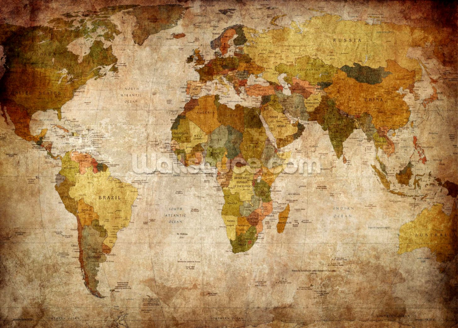 Old Style World Map Wallpaper Mural Wallsauce Usa - Old Vintage World Map - HD Wallpaper 