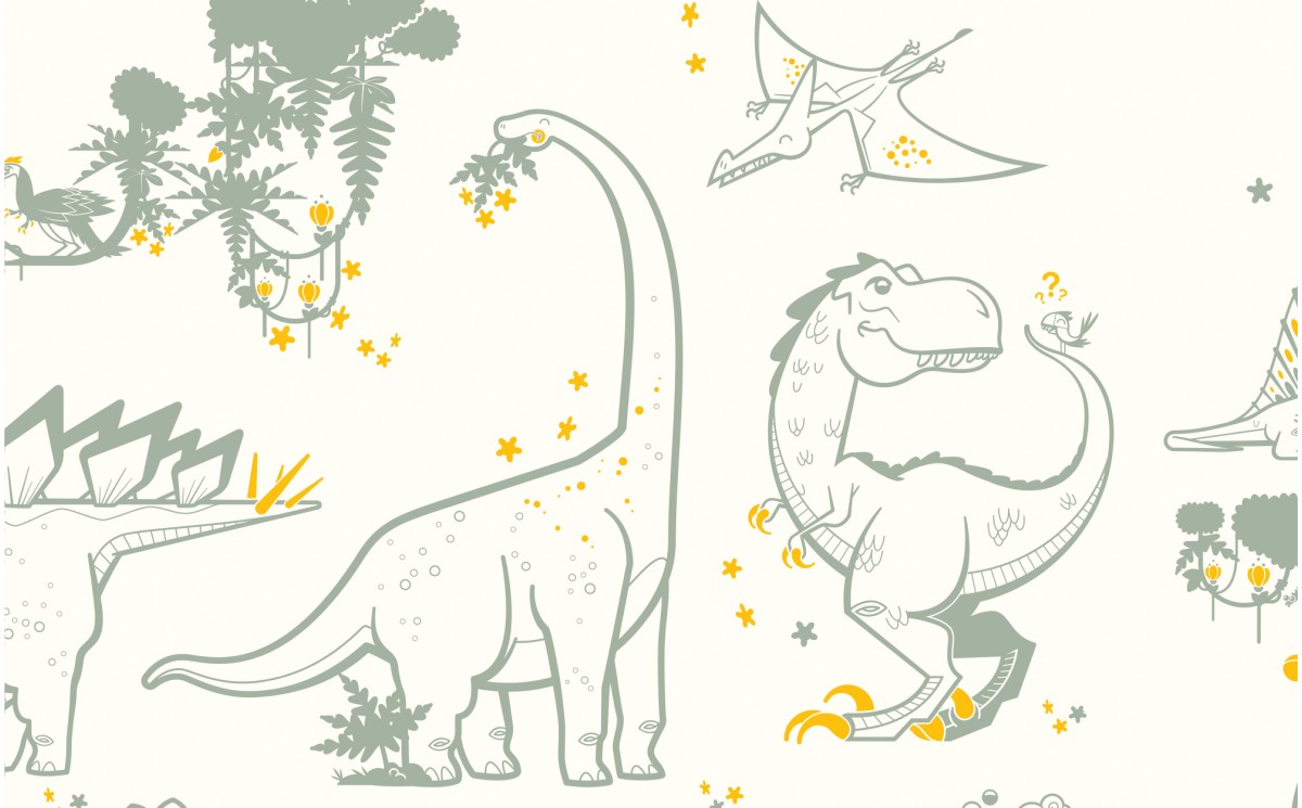 Grey And Yellow Dinosaur Wallpaper For Modern Boys - Dibujos De Dinosaurios Para Habitaciones - HD Wallpaper 