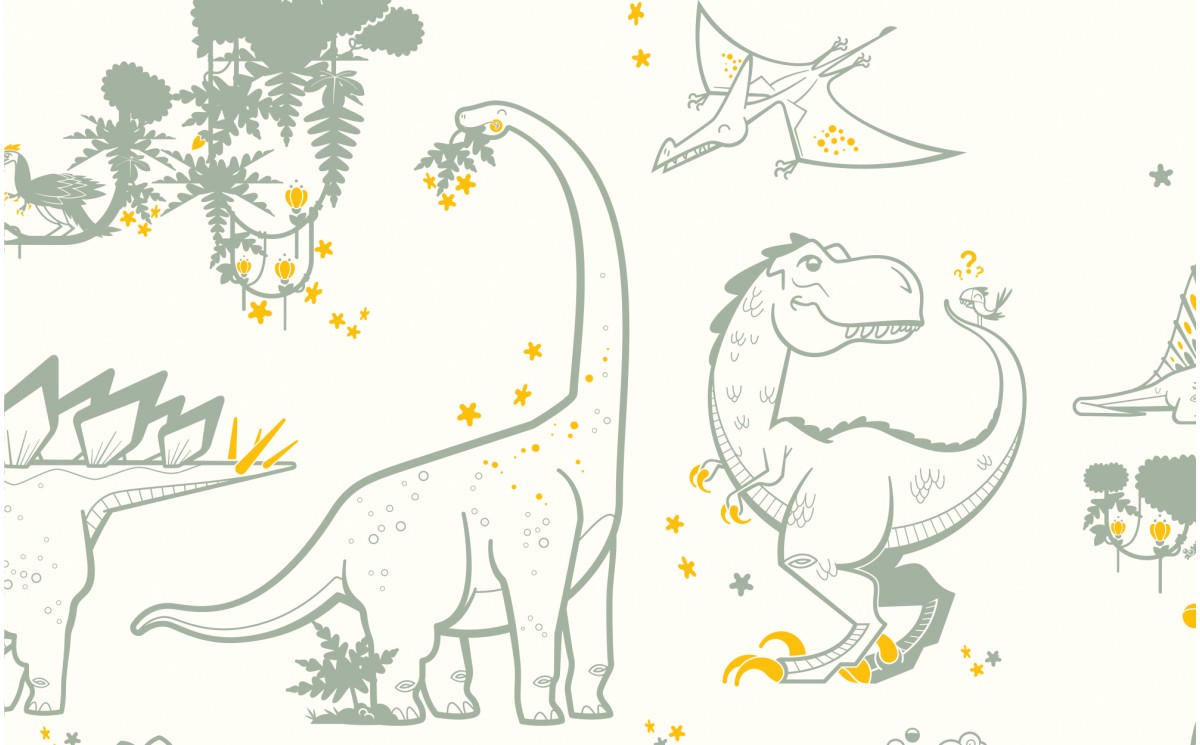 Grey And Yellow Dinosaur Wallpaper For Modern Boys Dibujos De