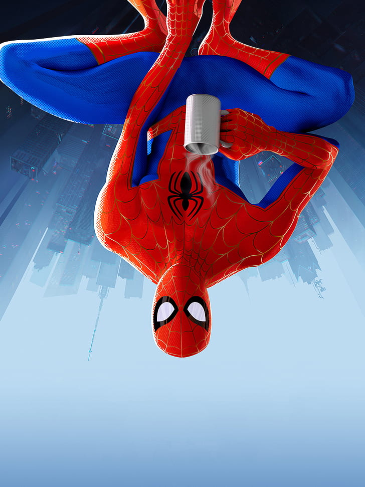 Spider-man, Miles Morales, Superhero, Upside Down, - Spider Man Into The Spider Verse Spider Man - HD Wallpaper 