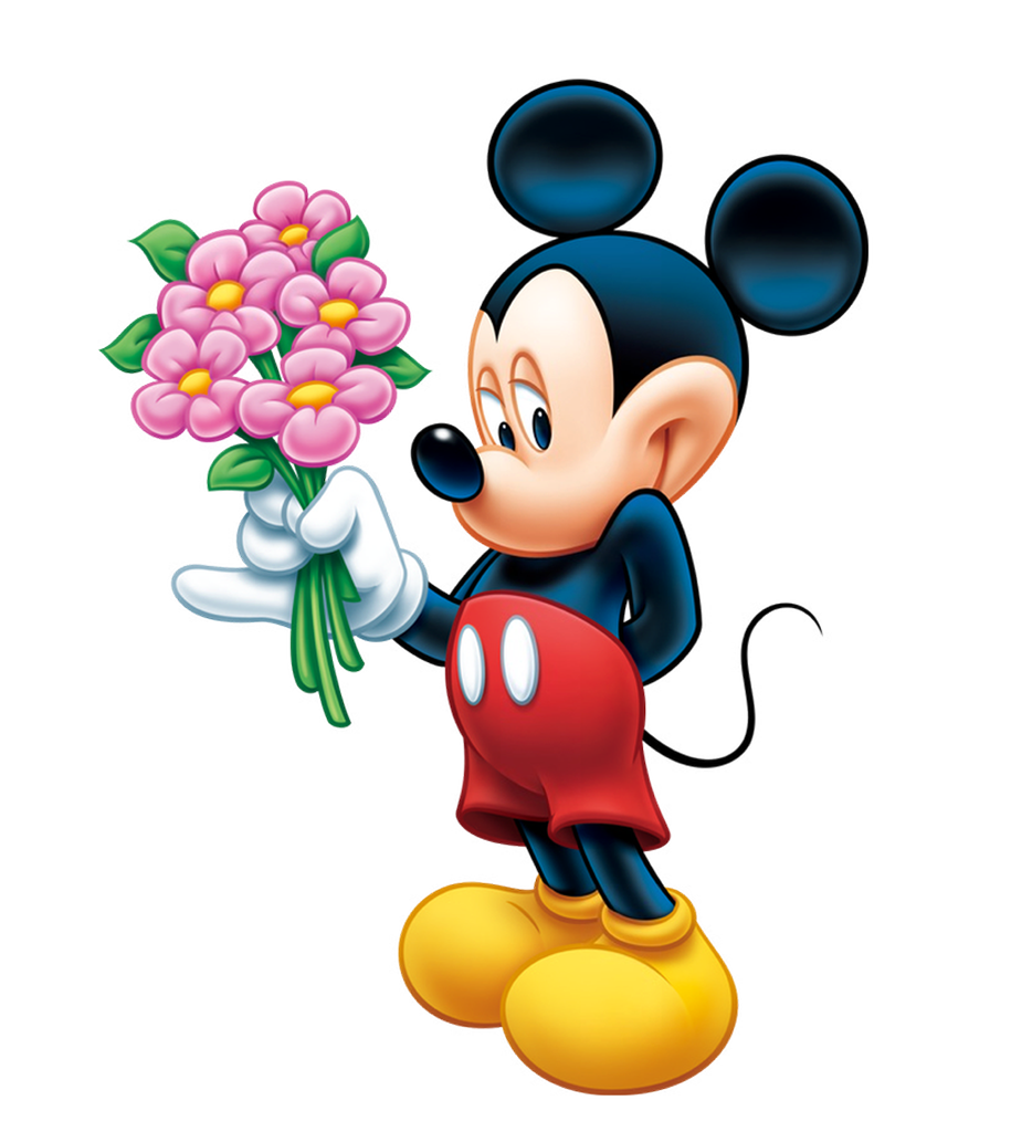 Mickey Mouse - Mickey Mouse With Flowers - HD Wallpaper 