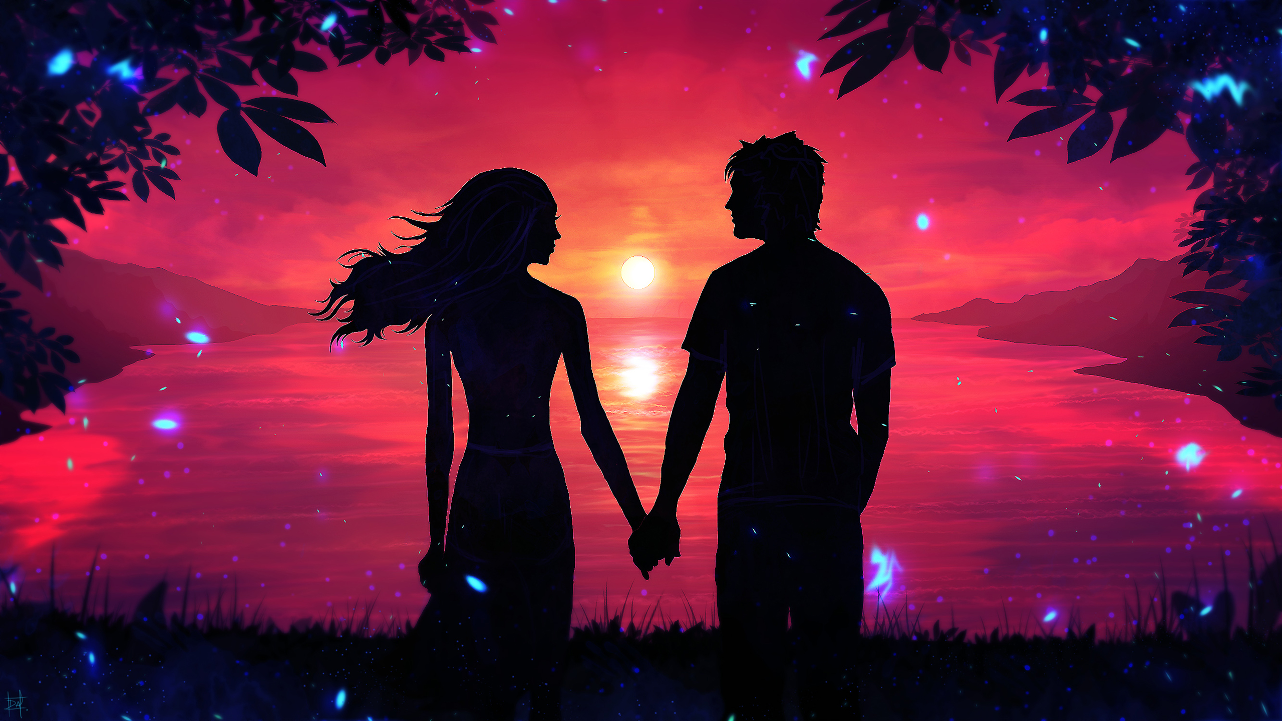 Romantic Couple Sunset Silhouette - Sunset Silhouette Couple - HD Wallpaper 