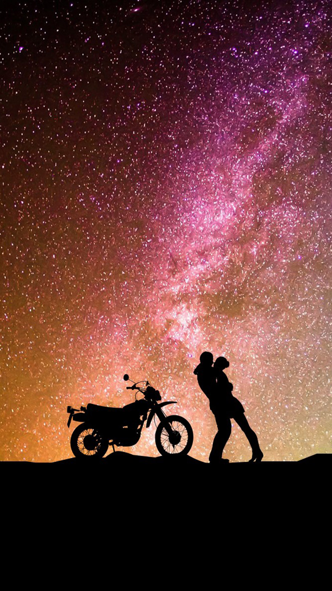 Couple Romantic Kiss Motorcycle Hd Mobile Wallpaper - Love Starry Night Couple - HD Wallpaper 