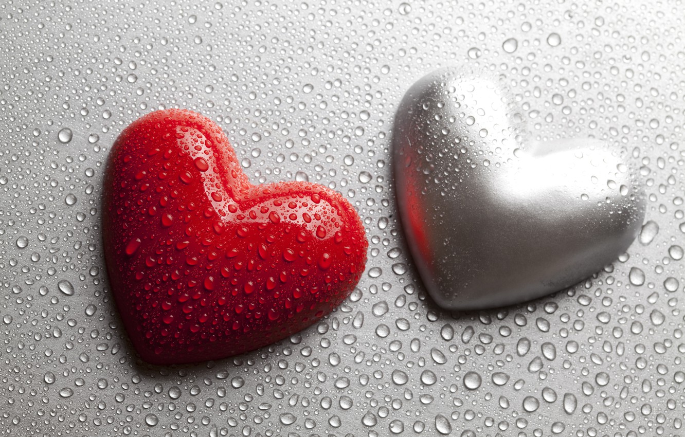 Photo Wallpaper Water, Drops, Love, Heart, Red, Love, - Tapeta Na Telefon Srebrne Serca - HD Wallpaper 