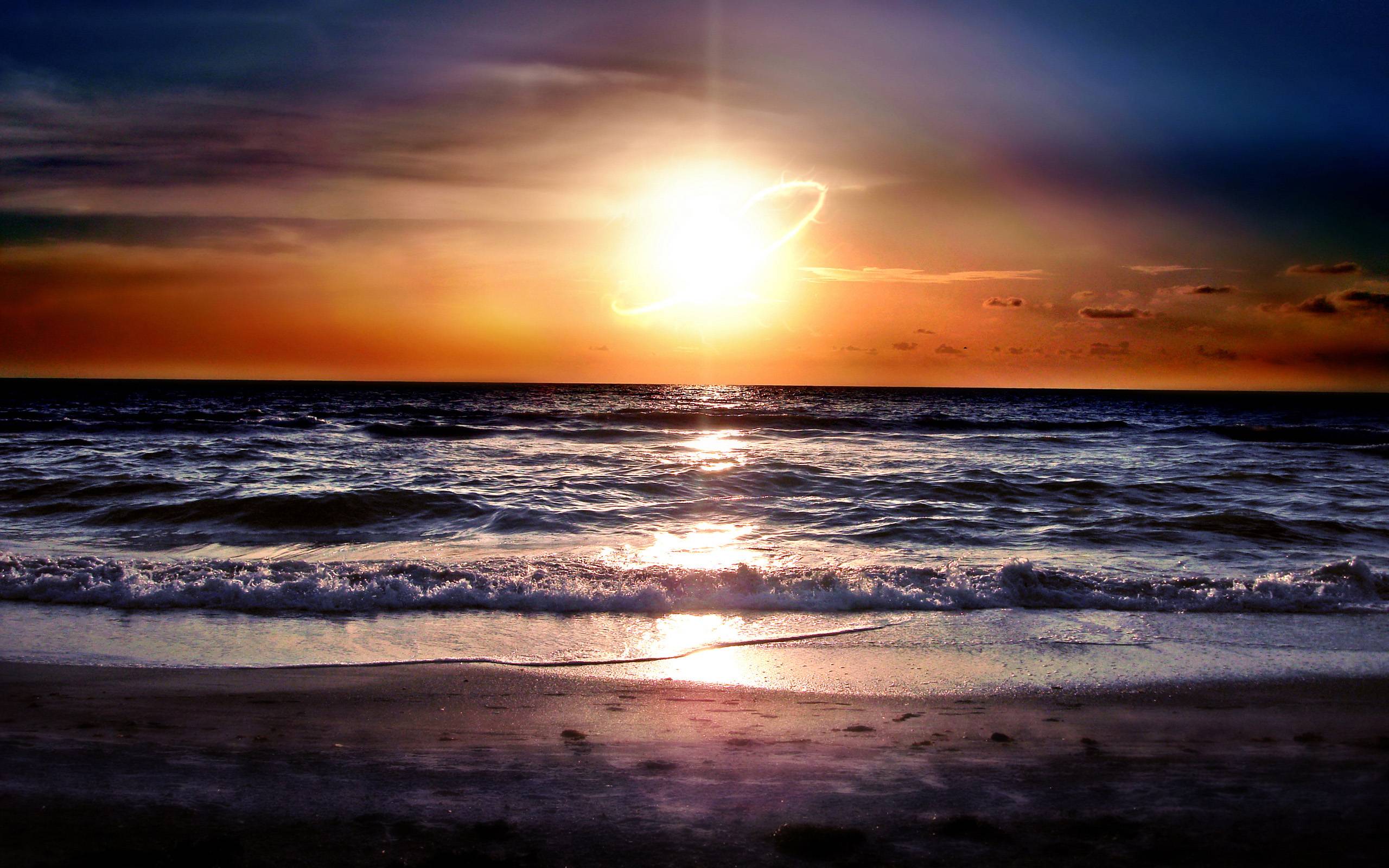 Free Sunset Wallpaper - Sunset Beach Ocean Background - HD Wallpaper 