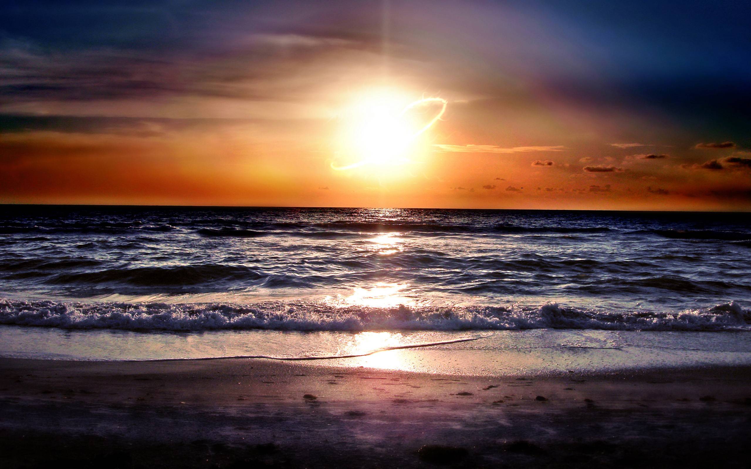 Free Sunset Wallpaper - Sunset Beach Ocean Background - HD Wallpaper 