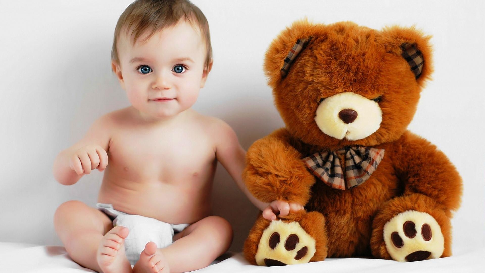 Cute Baby Boy With Teddy Bear - Cute Baby Baby Background - HD Wallpaper 