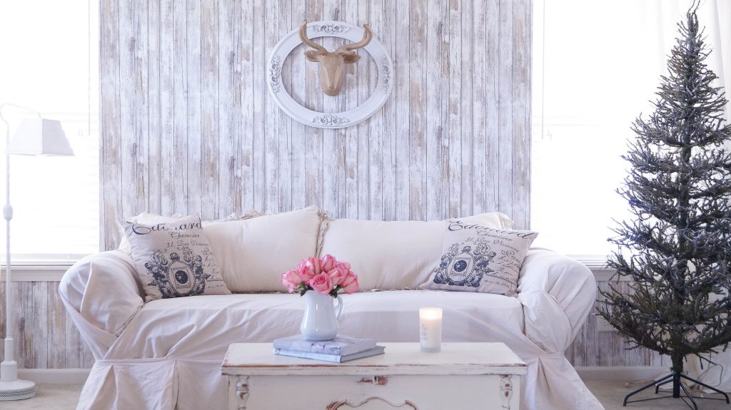 Accent Wall And Simple Kitchen Updates - Living Room White Wood Accent Wall - HD Wallpaper 