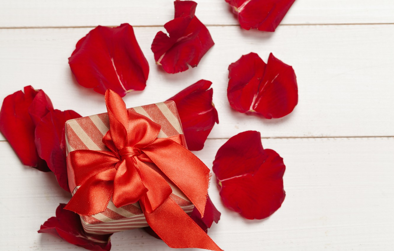 Photo Wallpaper Table, Gift, Petals, Tape - Rose - HD Wallpaper 