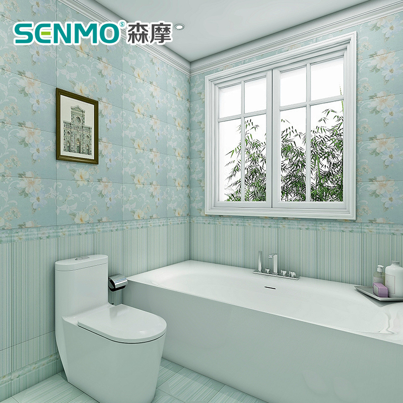 Senmo Toilet Tile Toilet Wall Brick Imitation Wallpaper - Bathroom Toilet Wallpaper Blue - HD Wallpaper 