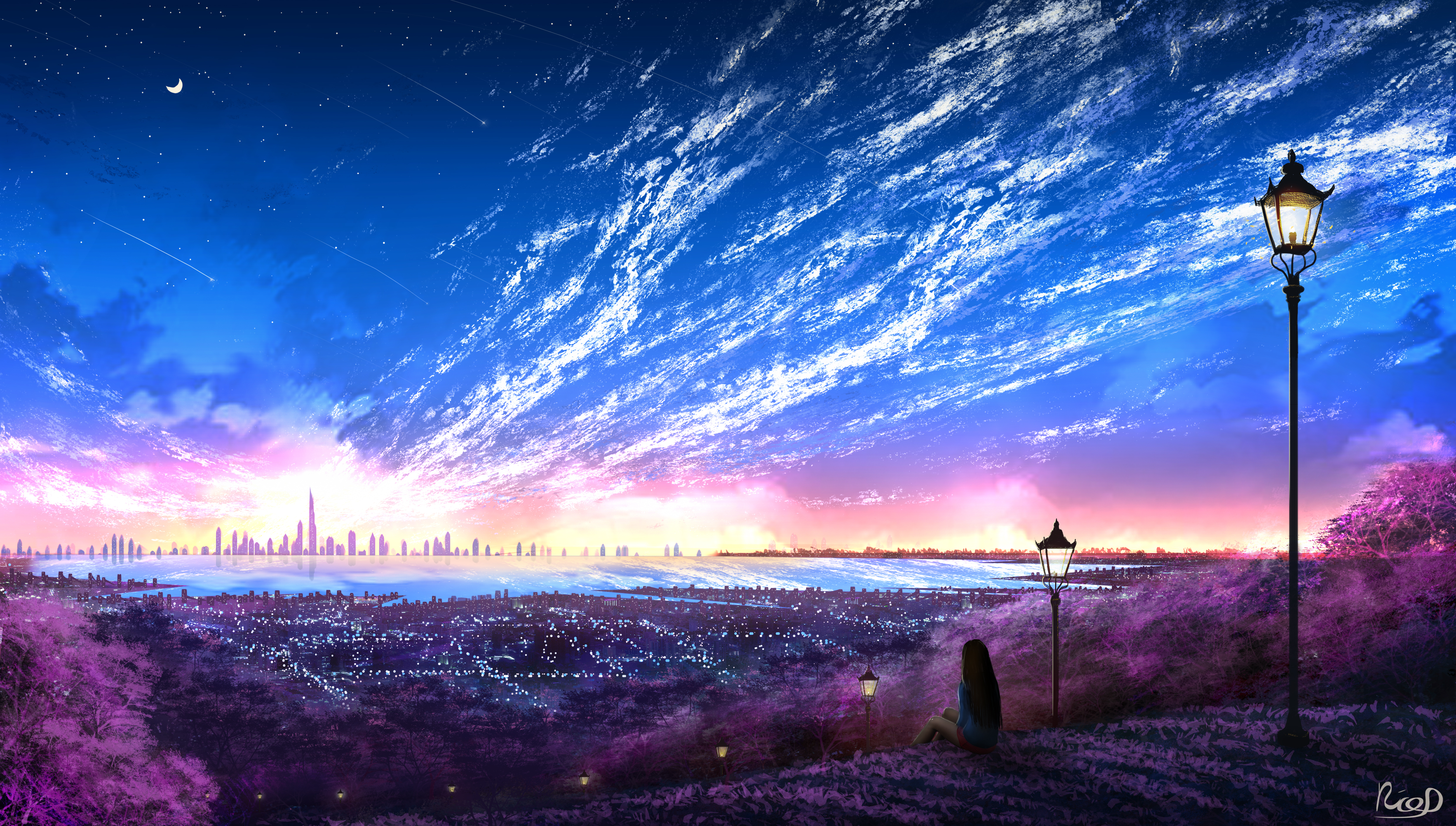 Wallpaper Girl, Solitude, Art, Loneliness, Evening - Landscape Anime - HD Wallpaper 