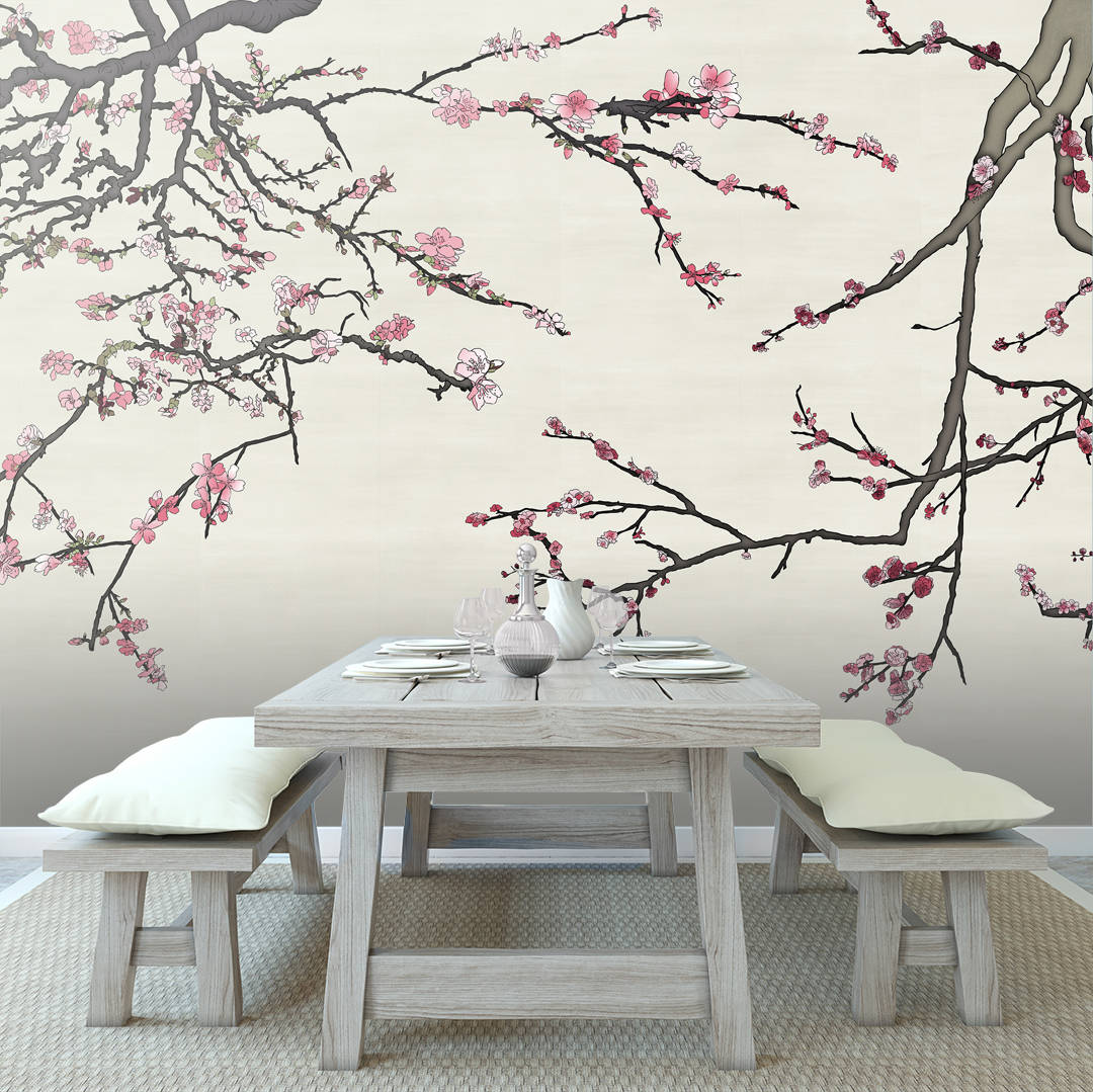 Colored Asia Blossom Casart Coverings Temporary Wallpaper - Japanese Wall Covering - HD Wallpaper 