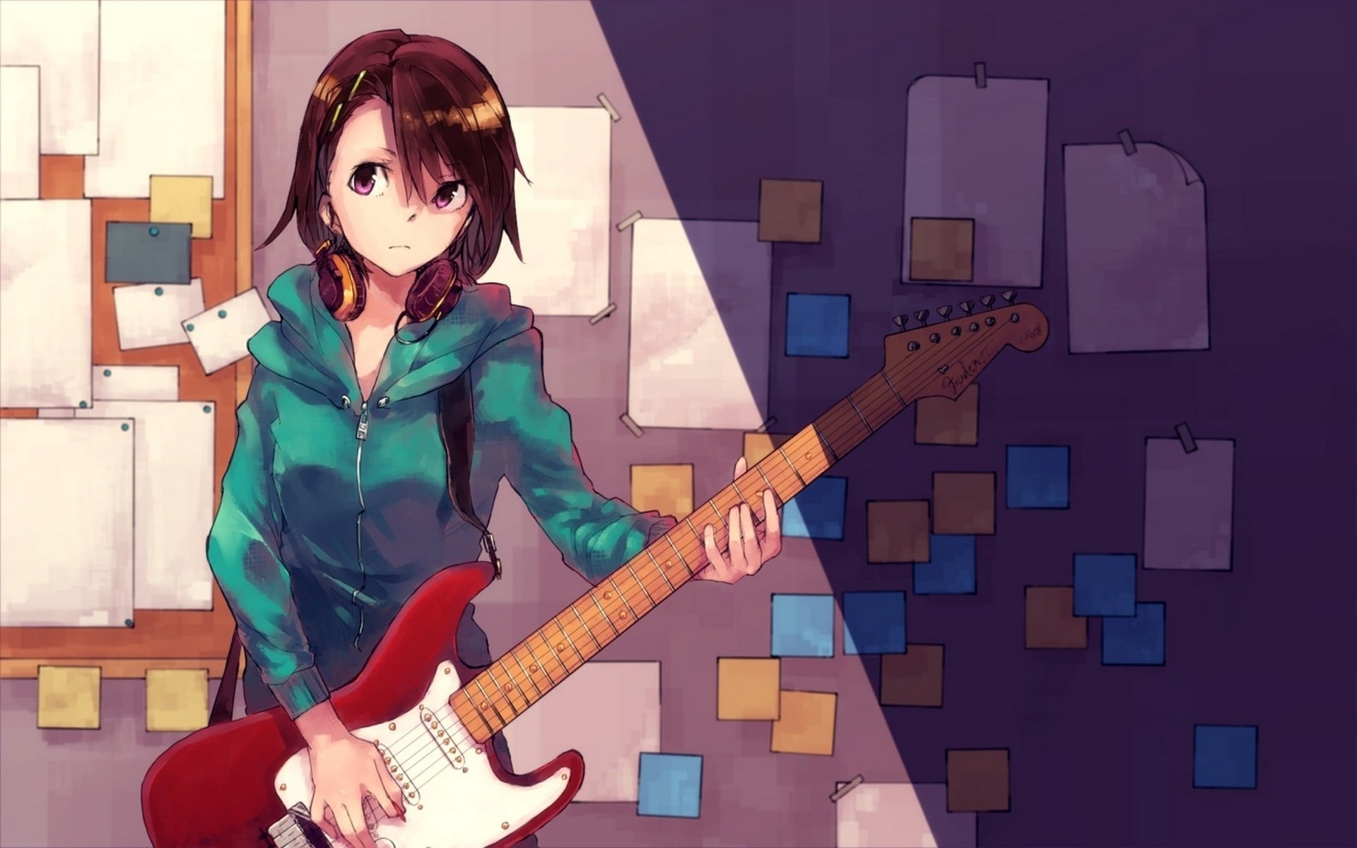 Anime Girl Playing Guitar - HD Wallpaper 