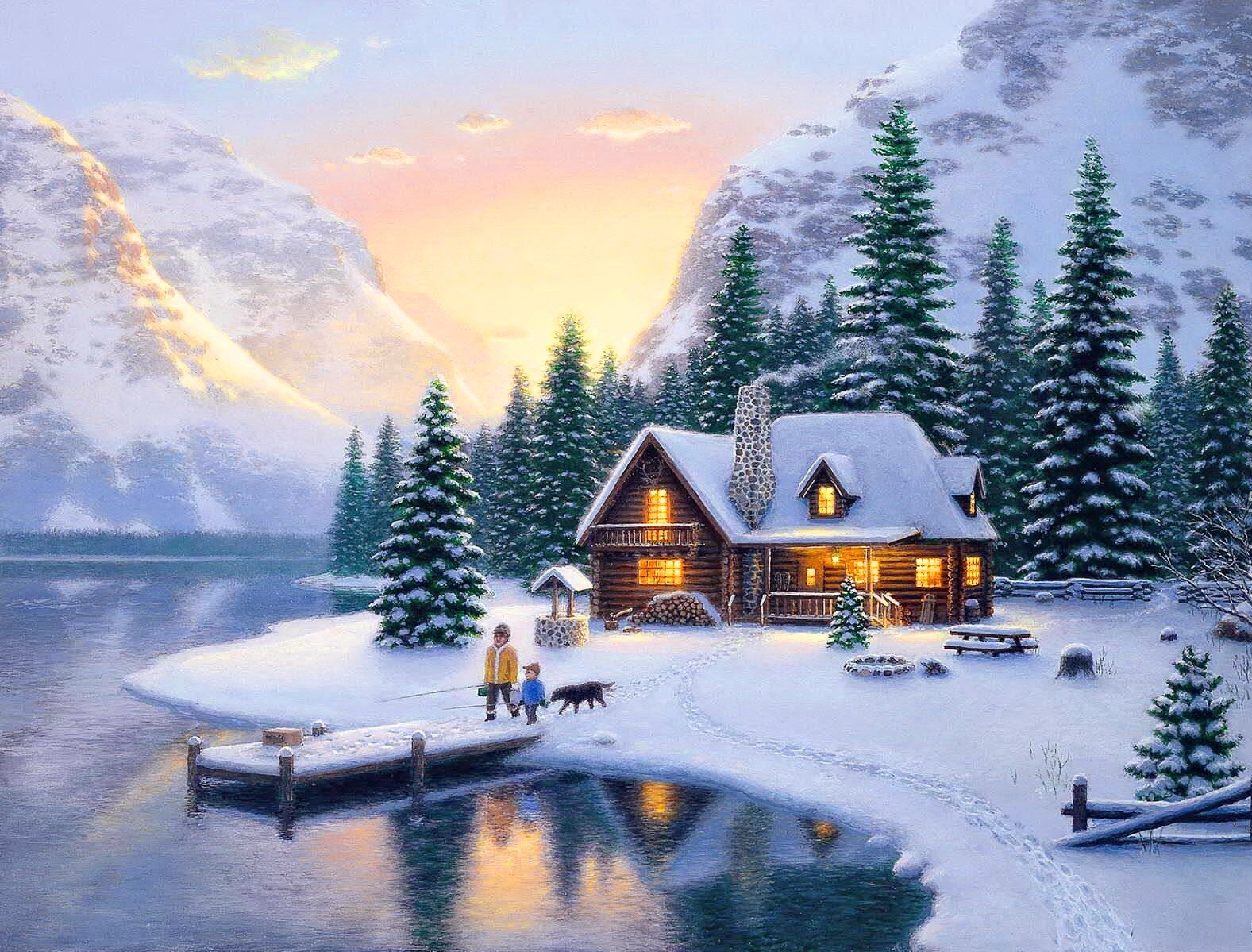 Winter Mountain Cabin Backgrounds Mountain Cottage - Winter Mountain Cabin Backgrounds - HD Wallpaper 