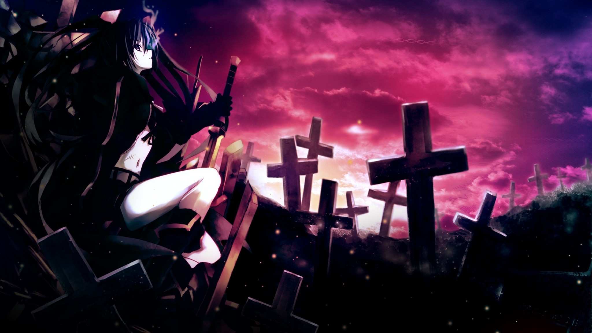 Preview Wallpaper Anime, Girl, Thoughtful, Sword, Cemetery, - 2560 X 1440 Anime - HD Wallpaper 