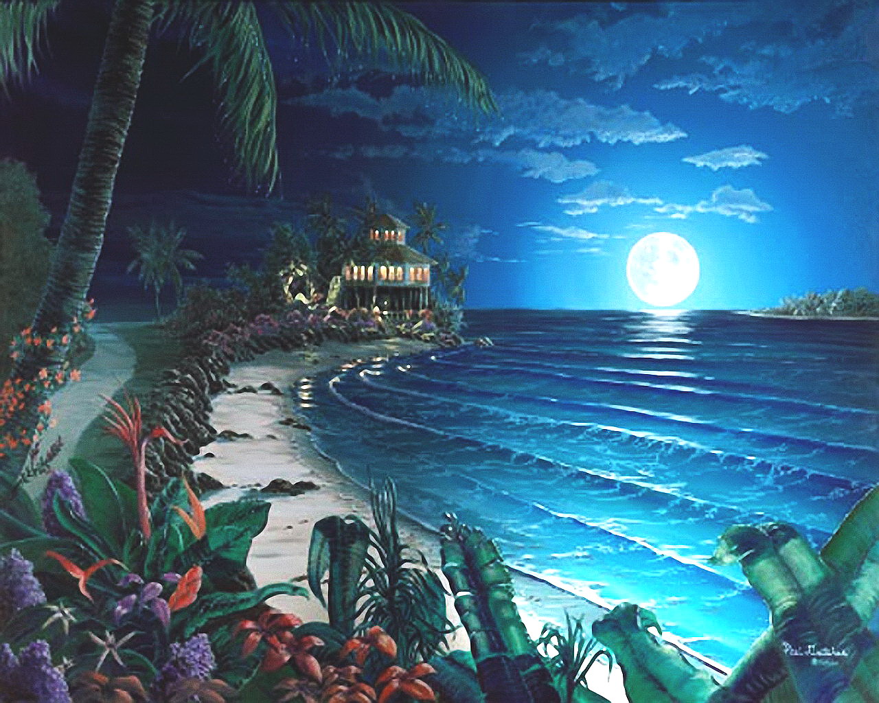 Beach Wallpaper Moon - HD Wallpaper 
