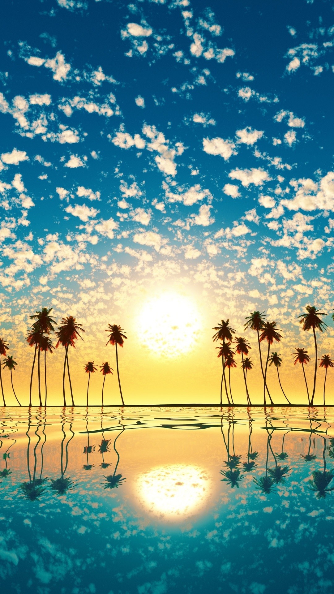 Palm Trees Reflection Sunset Cd Wallpaper - Iphone Wallpapers Palm Trees - HD Wallpaper 