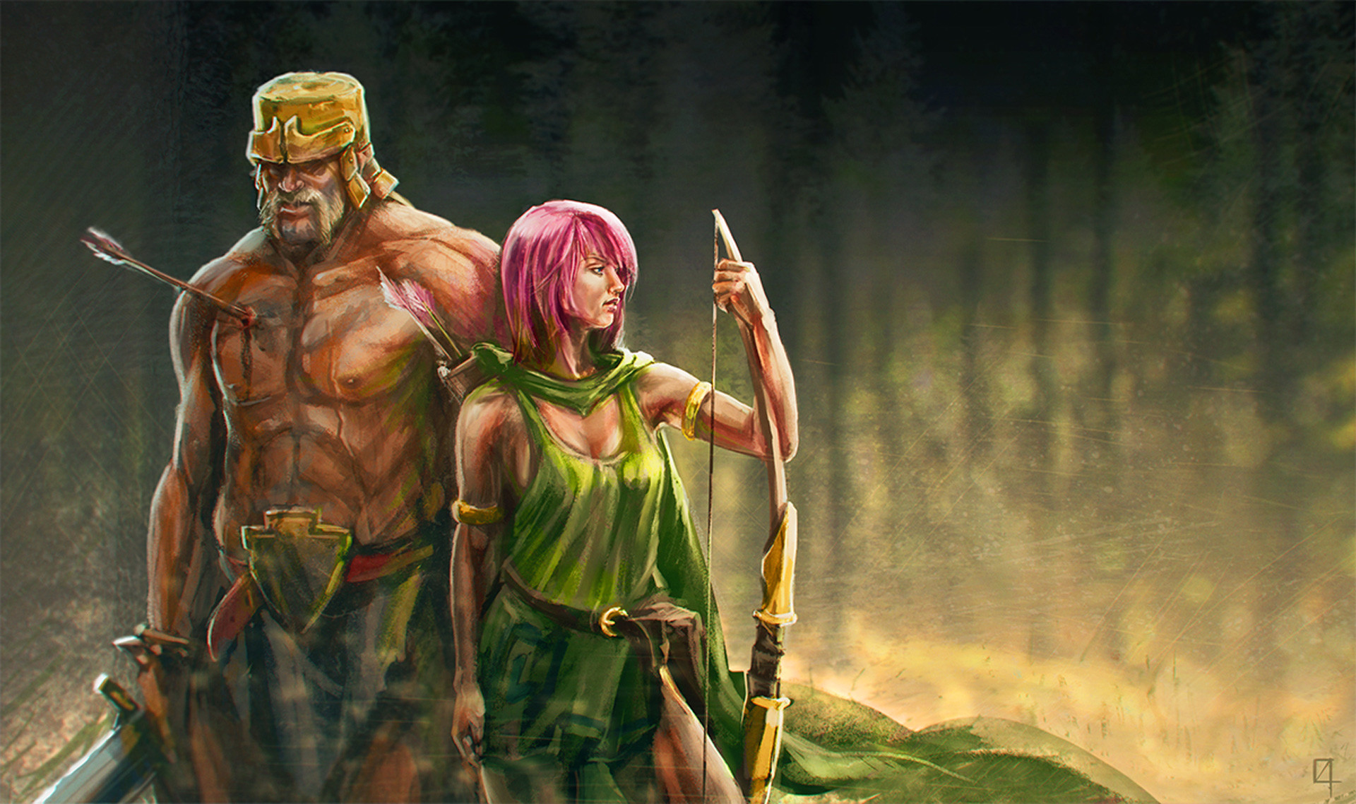 Clash Of Clans Artwork Archer And Barbarian 
 Data-src - Do Clash Of Clans - HD Wallpaper 