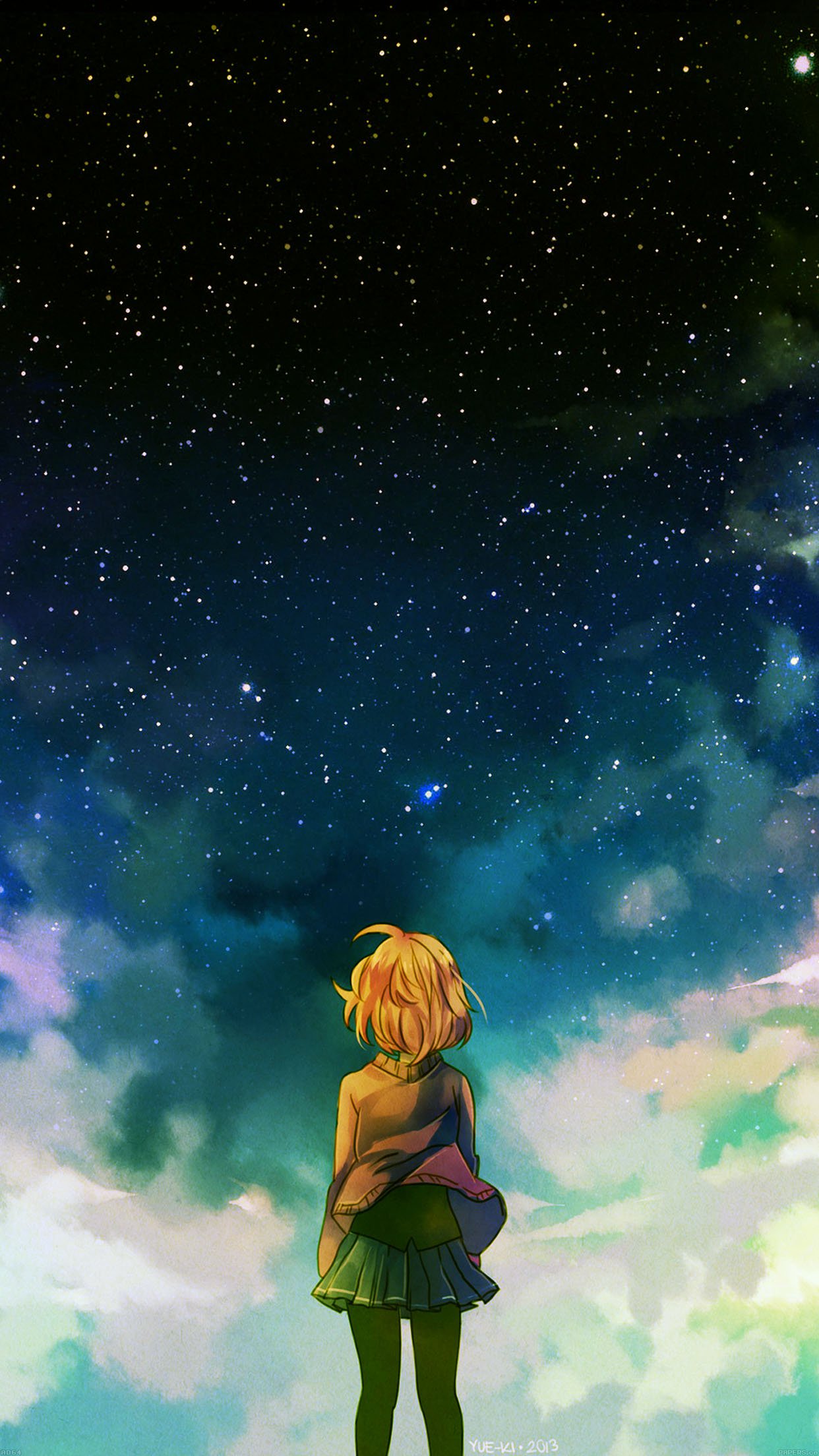 Starry Night Illust Anime Girl Android Wallpaper - Kyoukai No Kanata Wallpaper Iphone - HD Wallpaper 