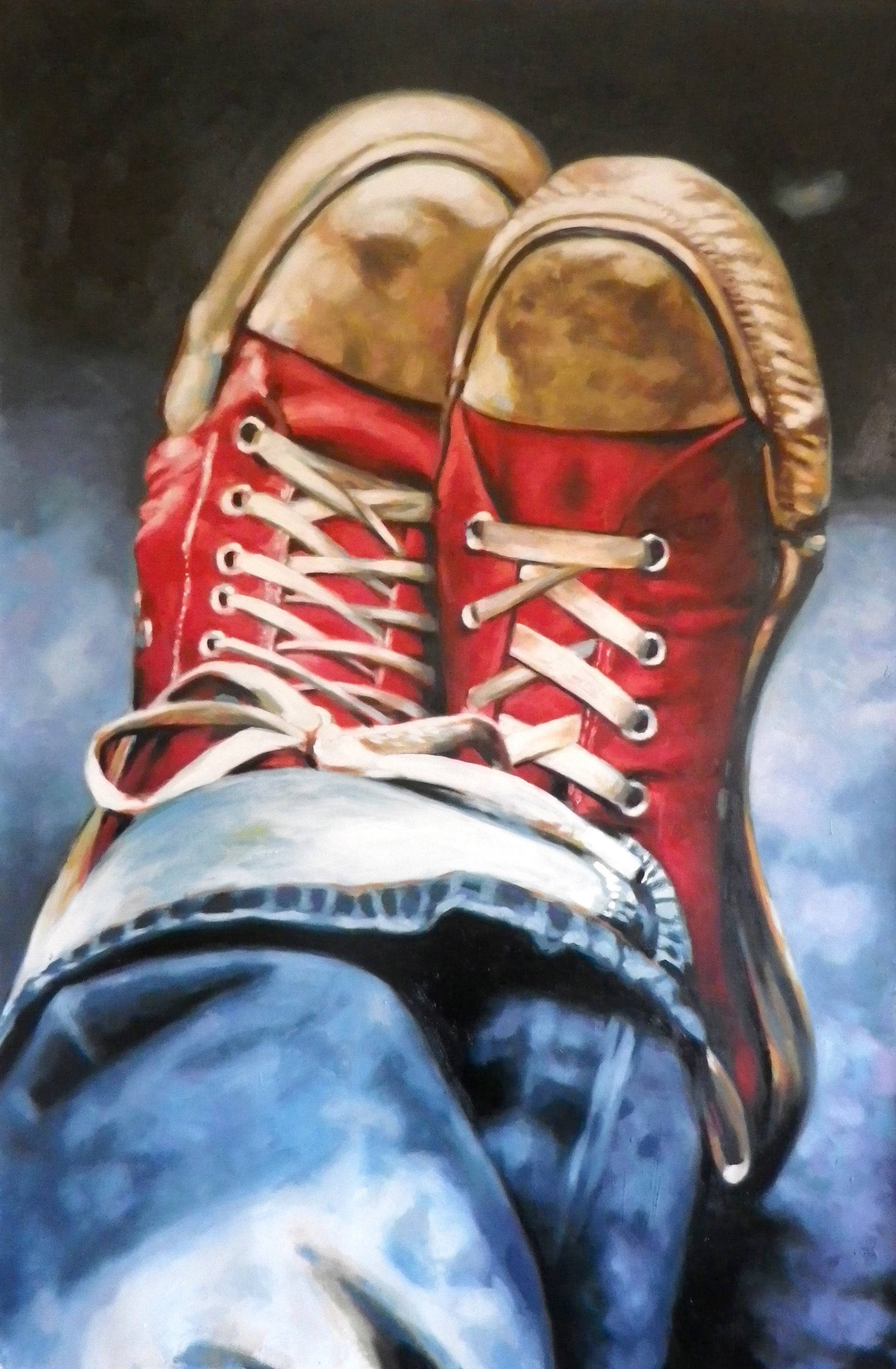 Beauty Art Artist Thomas Saliot Oil Shoe Painting Red - Red Converse With Jeans - HD Wallpaper 