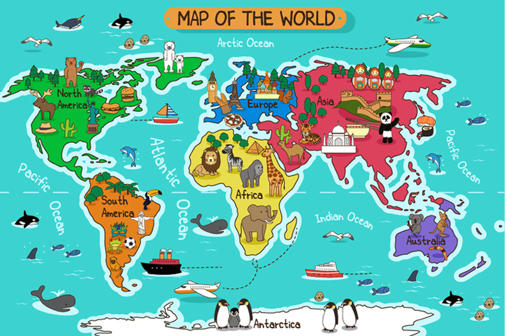 World Map Cartoon - HD Wallpaper 