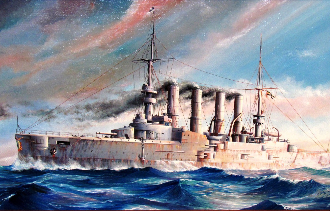 Photo Wallpaper Sea, Figure, Art, Ww1, Armored Cruiser, - German Imperial Navy Art - HD Wallpaper 