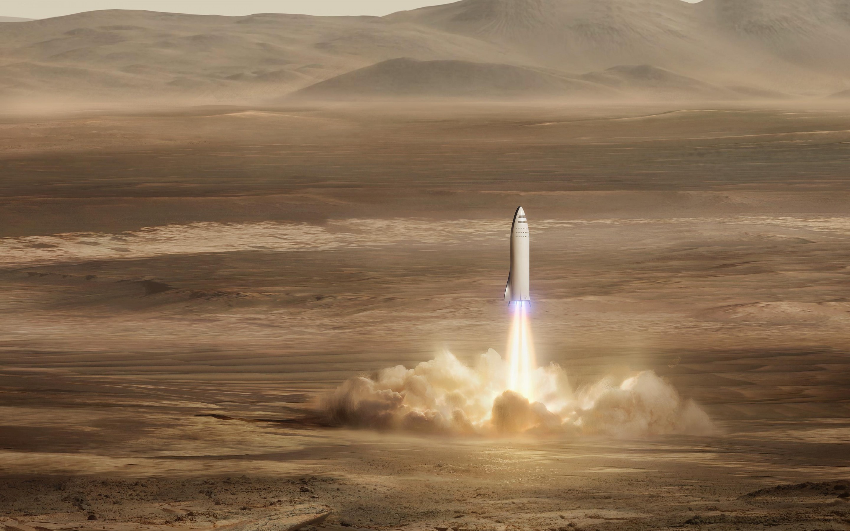 2880x1800, Spacex, 4k, Desert, Rocket Launch, Spacecraft - Starship Landing On Mars - HD Wallpaper 