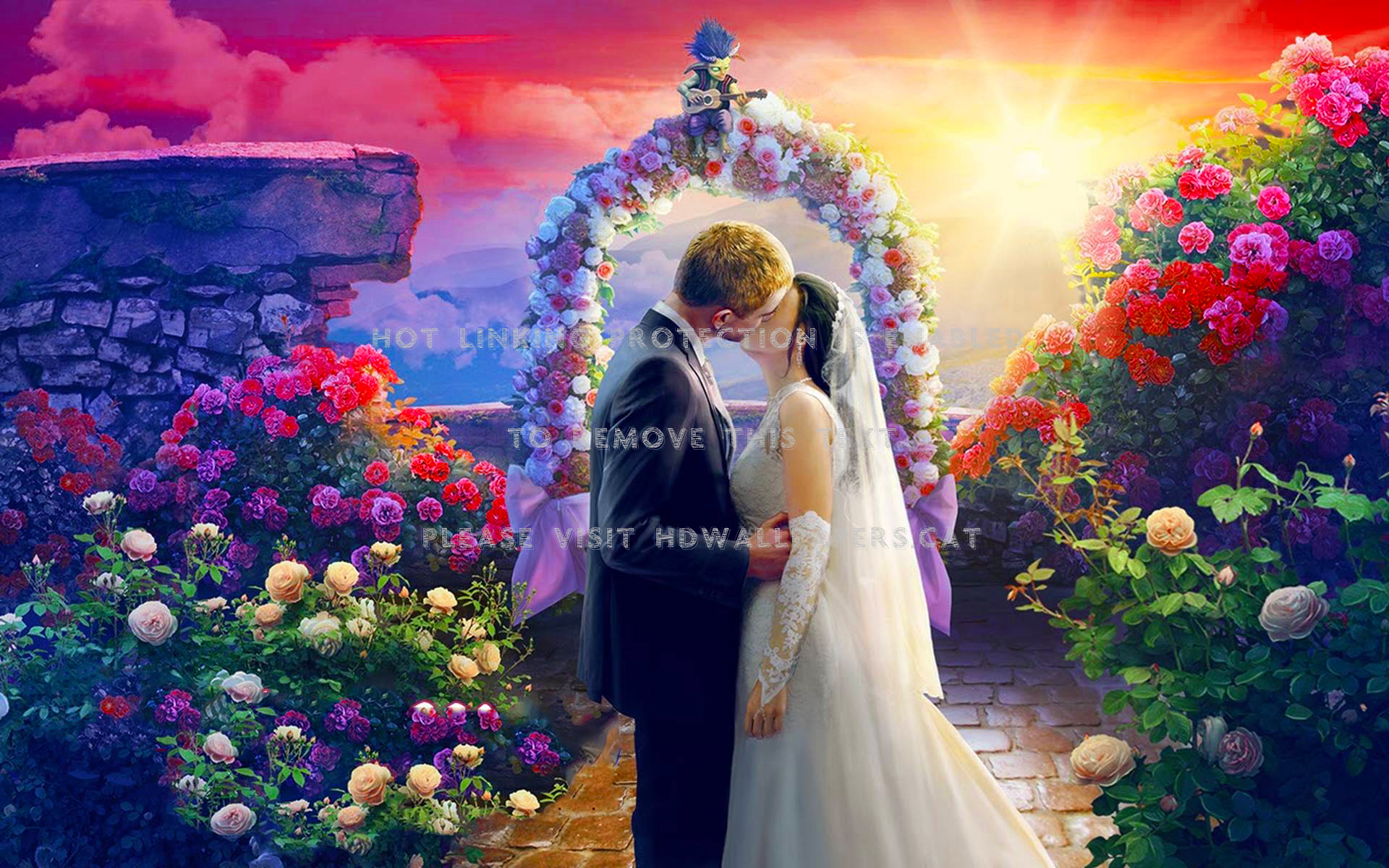 Wedding Couple Flowers Digital Marriage Art - Wedding Fantasy - HD Wallpaper 
