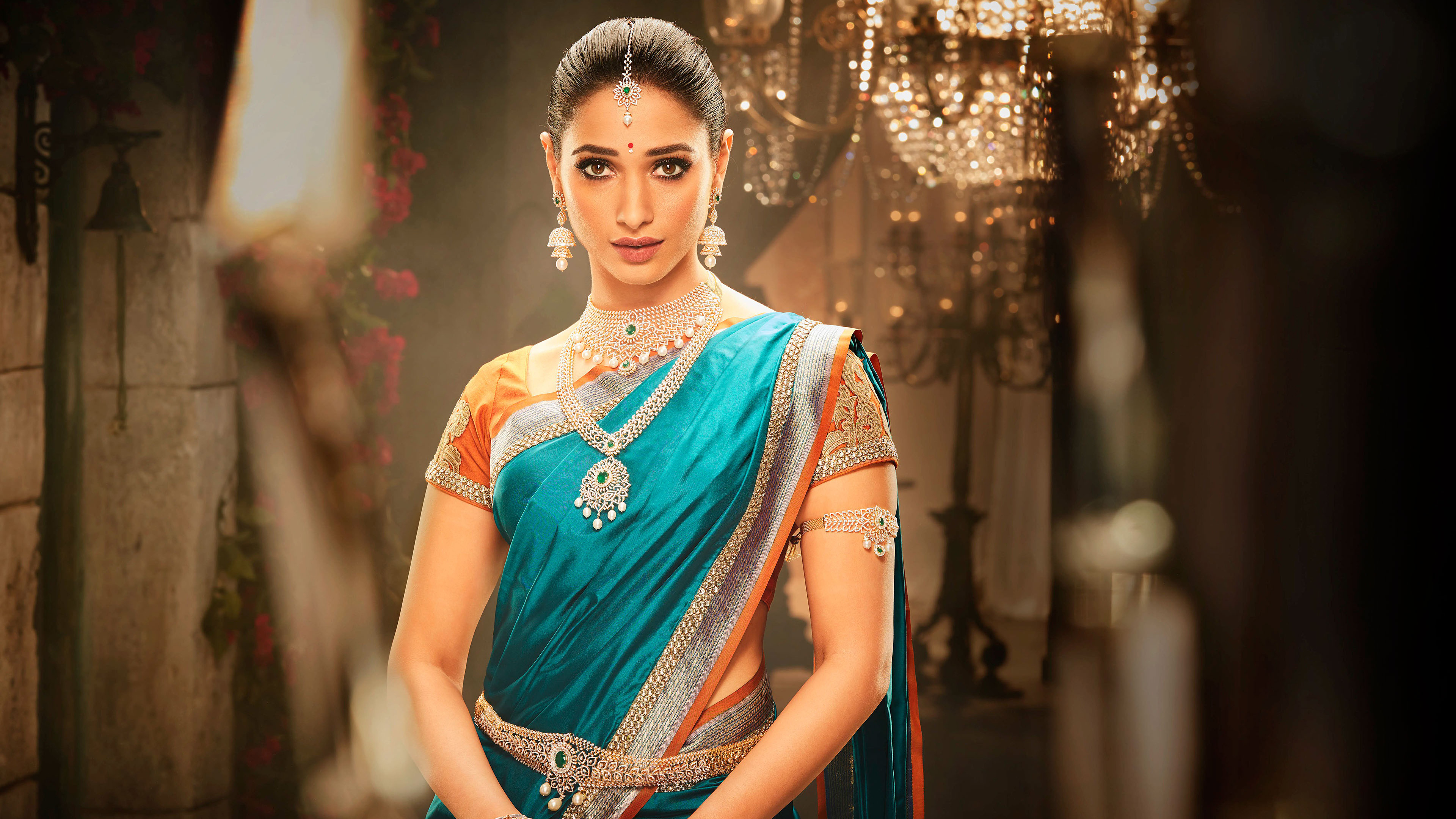 Tamanna 4k Wallpapers - Tamanna In Silk Saree - HD Wallpaper 