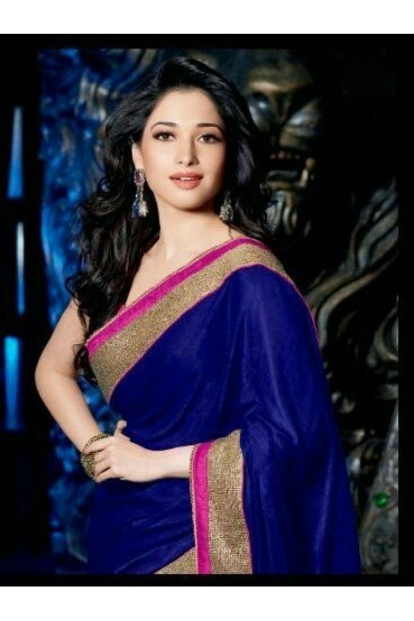 Tamanna Bhatia In Blue Saree - HD Wallpaper 