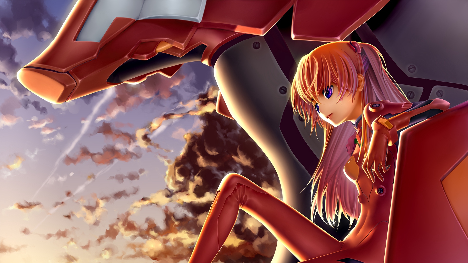 Wallpaper Anime, Girl, Costume, Sky, Sunset - Asuka Wallpaper Neon Genesis Evangelion - HD Wallpaper 