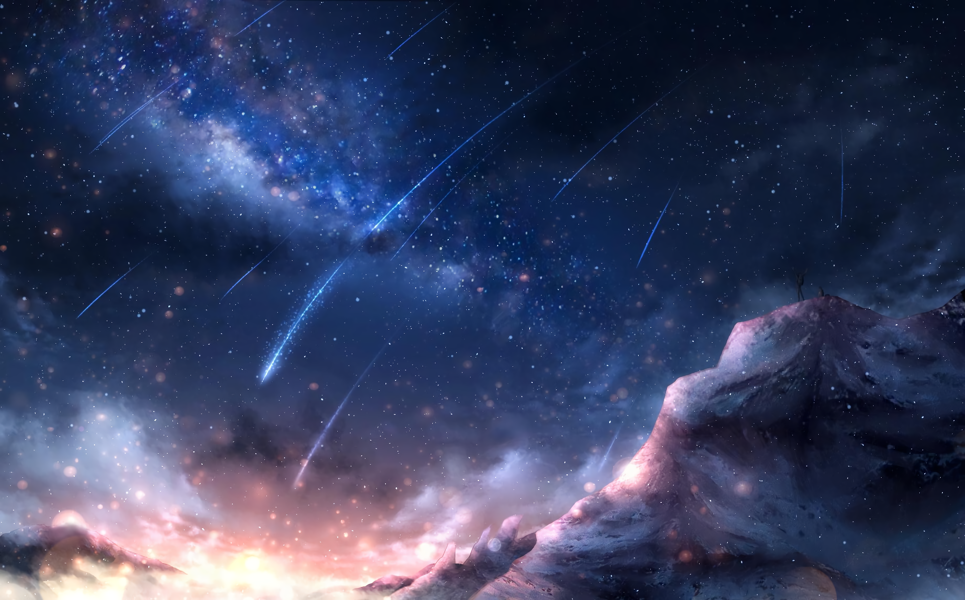 Mountains Stars Wallpaper Anime - HD Wallpaper 