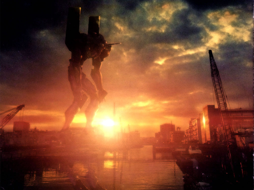 Huge Mech Standing Over City At Sunset - Evangelion You Are Not Alone - HD Wallpaper 