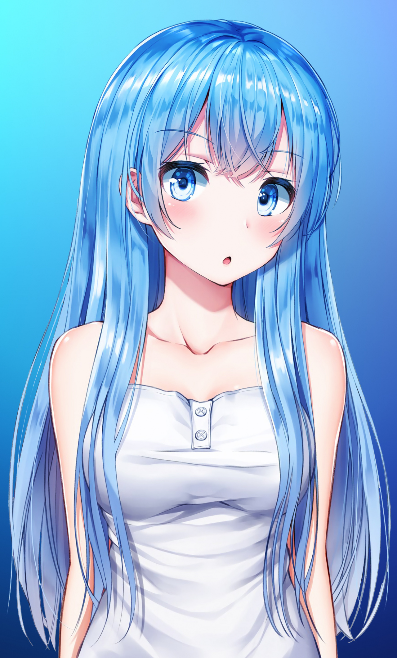 Blue Hair, Anime Girl, Cute, Original, Wallpaper - Anime Blue Haired Girl - HD Wallpaper 