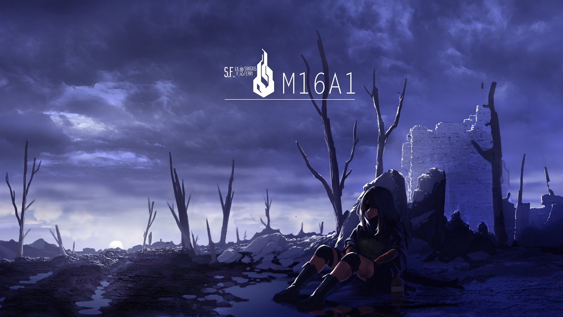 M16a1, Girls Frontline, War Zone, Eyepatch, Darkness, - Girls Frontline Sangvis Ferri - HD Wallpaper 