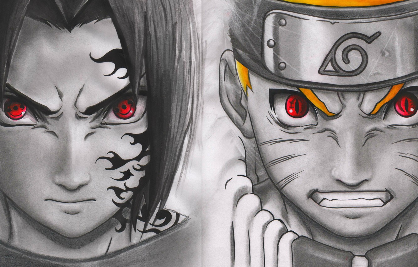 Photo Wallpaper Naruto, Seal, Anime, Sharingan, Ninja, - Uzumaki Naruto Vs Uchiha Sasuke - HD Wallpaper 