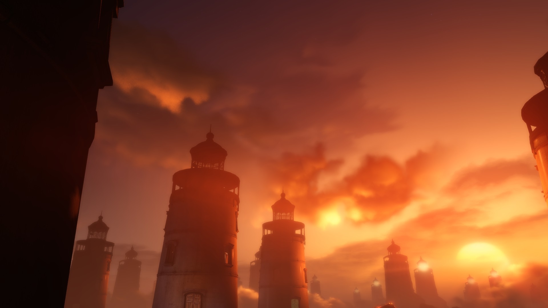 Burial At Sea, Sunset, Sky, Scenic, Lighthouse - Bioshock Infinite Burial At Sea Landscape - HD Wallpaper 