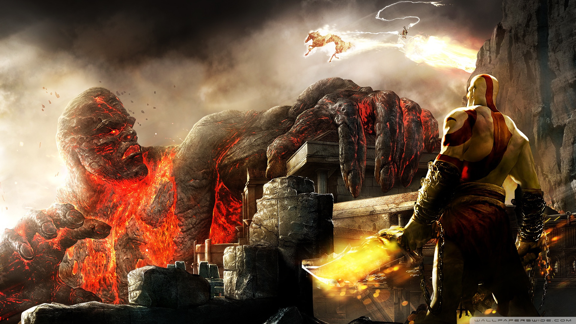 Kratos And Titan 2 Wallpaper - God Of War Wallpaper Desktop - HD Wallpaper 