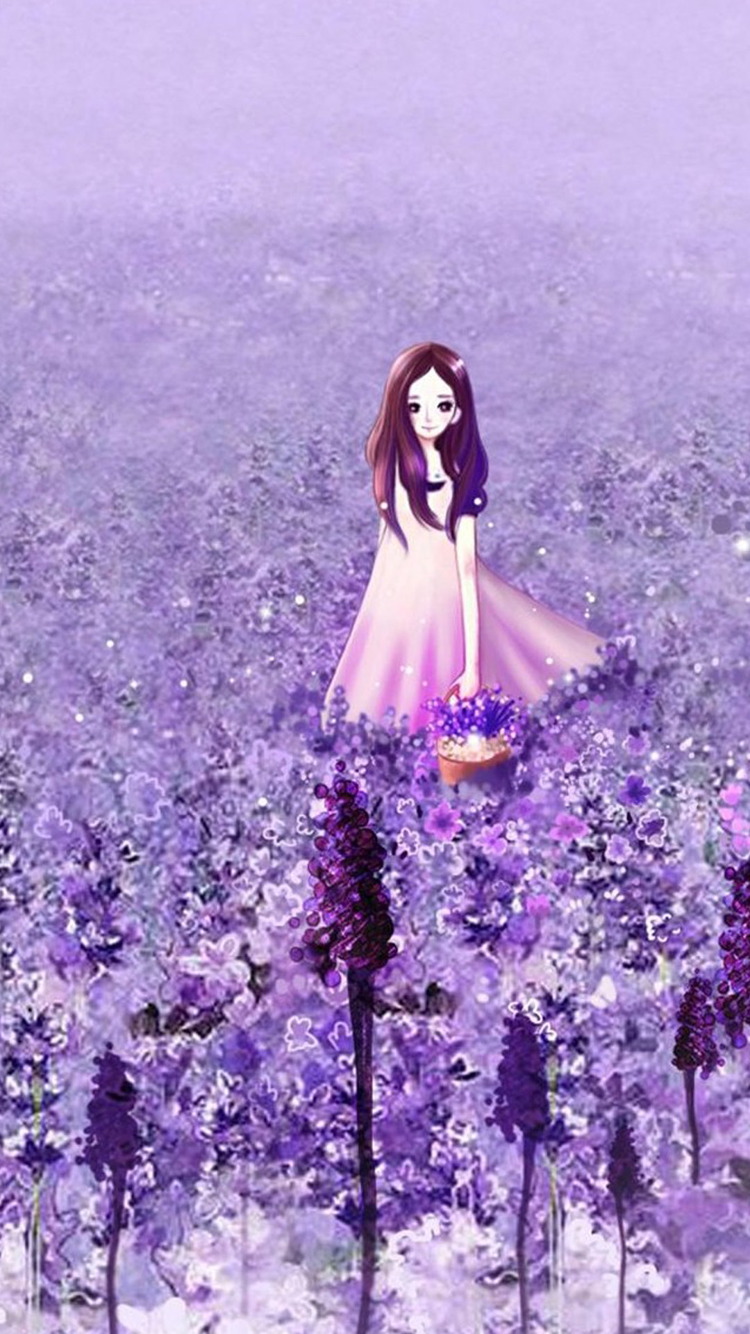 Cute Girl In Purple Flower Garden Iphone 6 Wallpaper - Cute Wallpapers For Girls - HD Wallpaper 