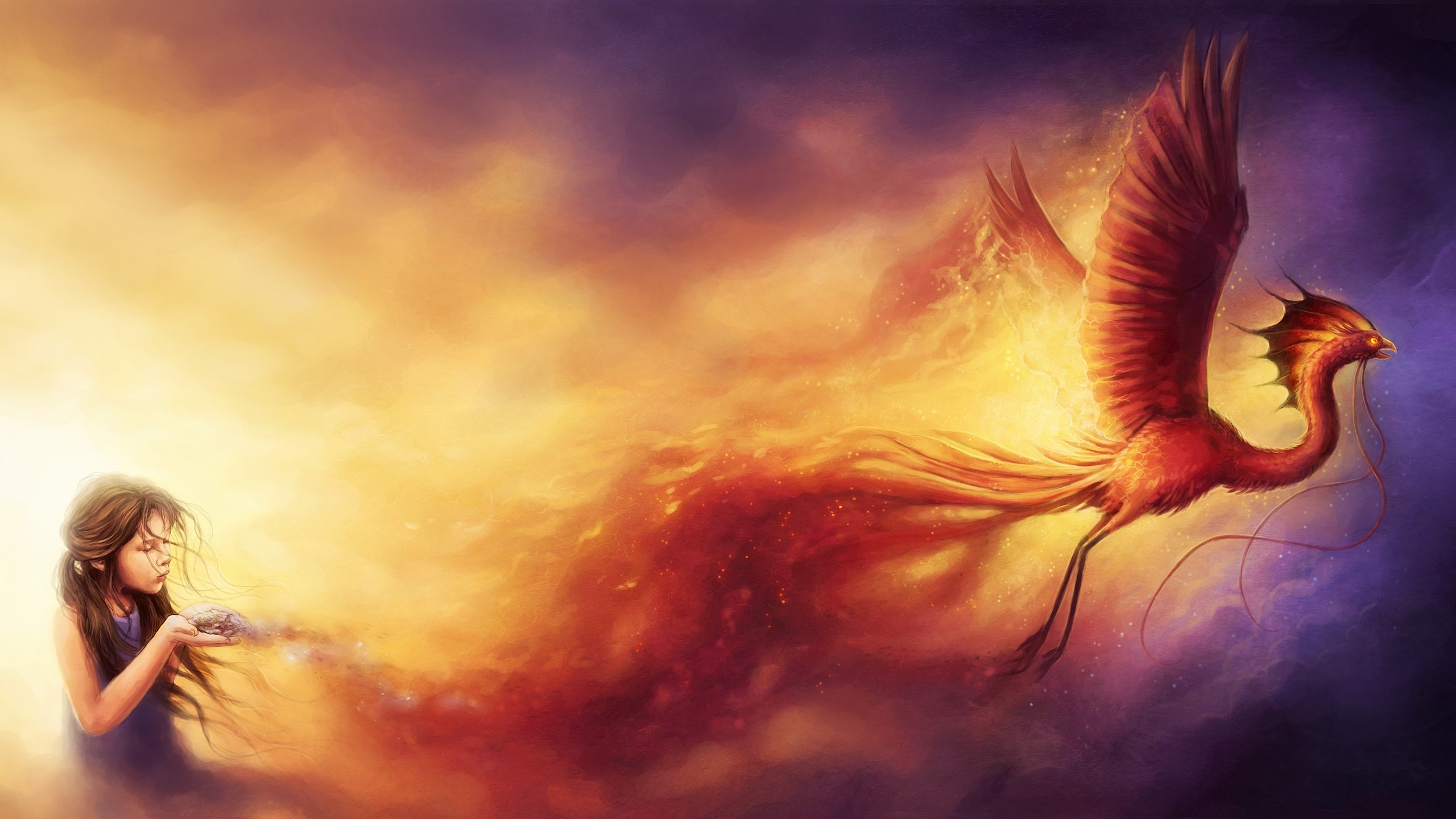 Phoenix Bird With Girl - HD Wallpaper 