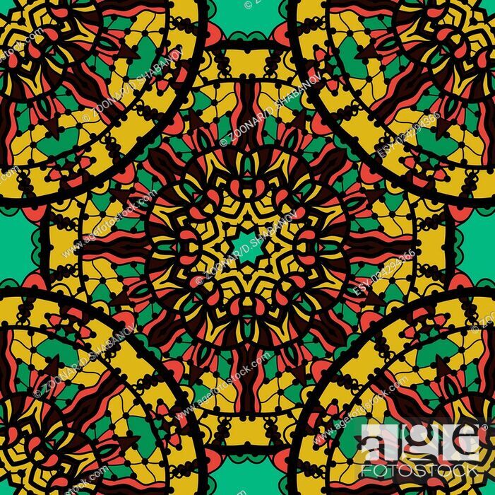 Seamless Ornate Mandala Wallpaper Design Over Green - Kaleidoscope - HD Wallpaper 