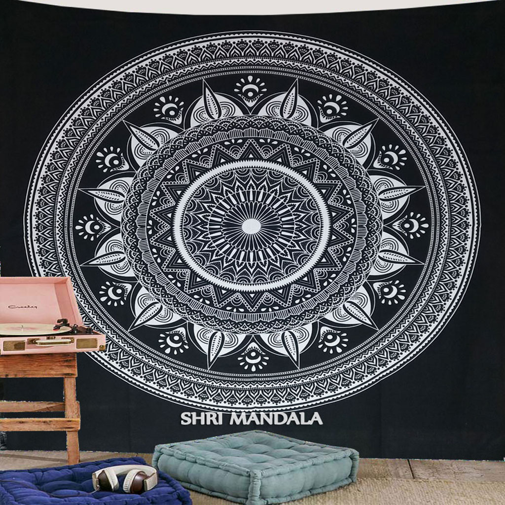 Black And White Queen Mandala Throw Tapestry Wall Tapestry - Duvet Cover - HD Wallpaper 
