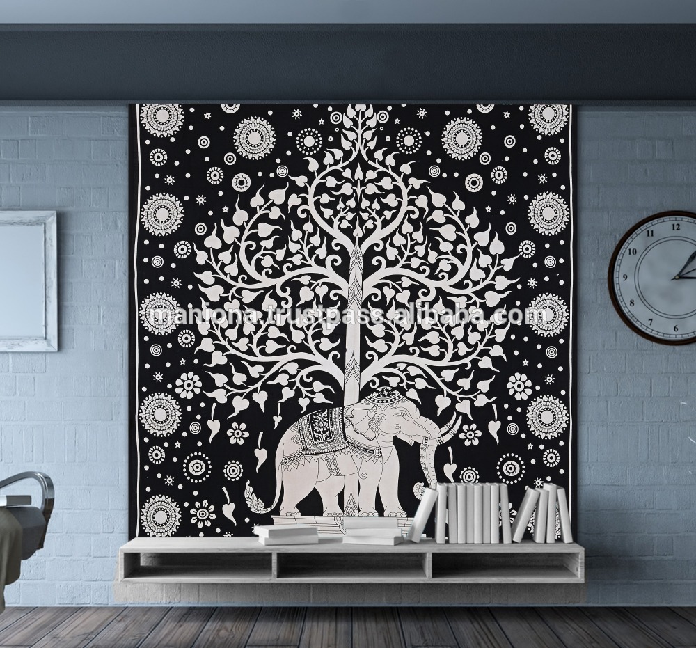Twin Bohemian Elephant Tree Of Life Wall Hanging Tie - Tapestry - HD Wallpaper 