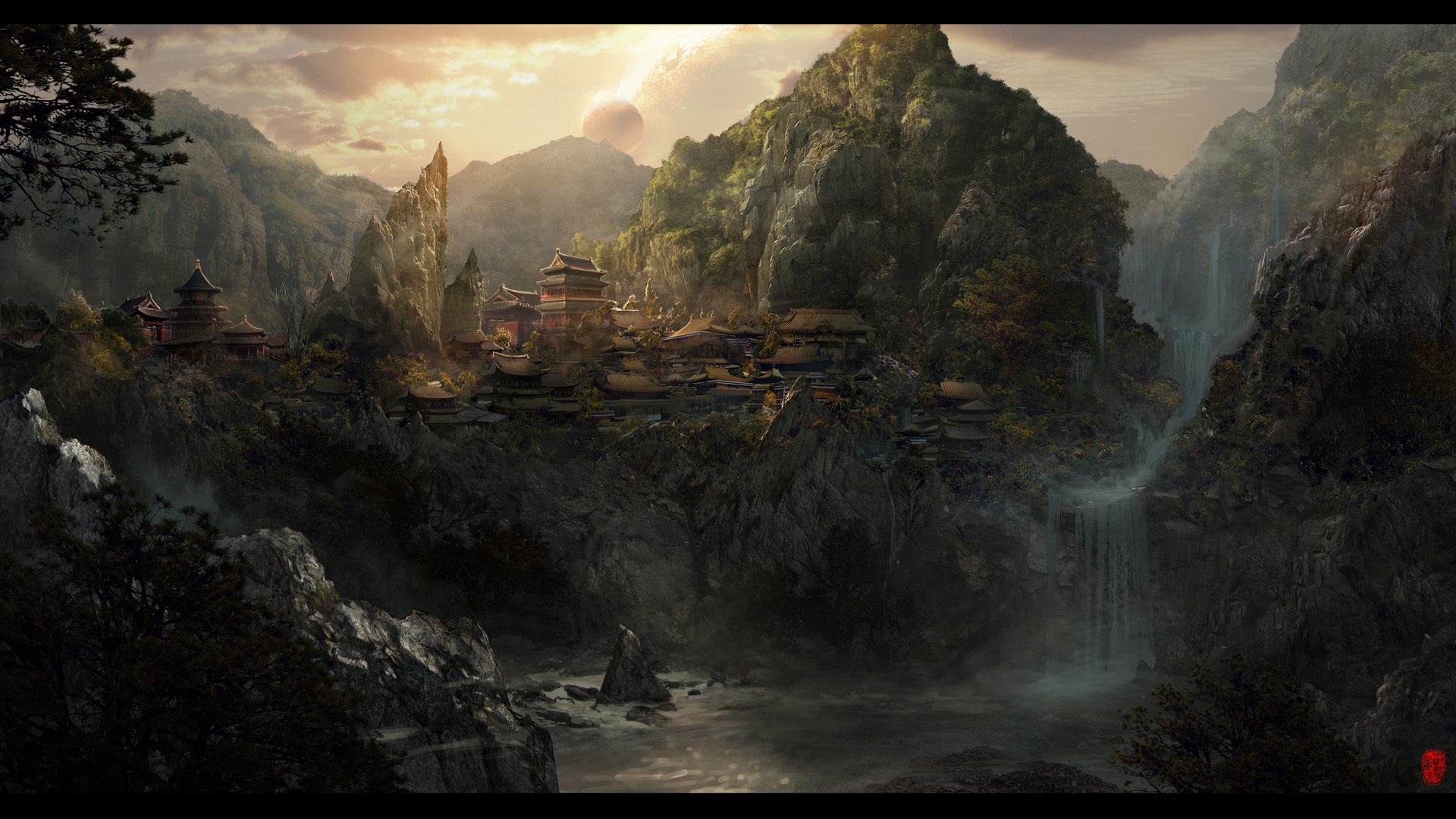 Beautiful Birds Desktop Wallpapers - Fantasy Art Mountain Monastery - HD Wallpaper 