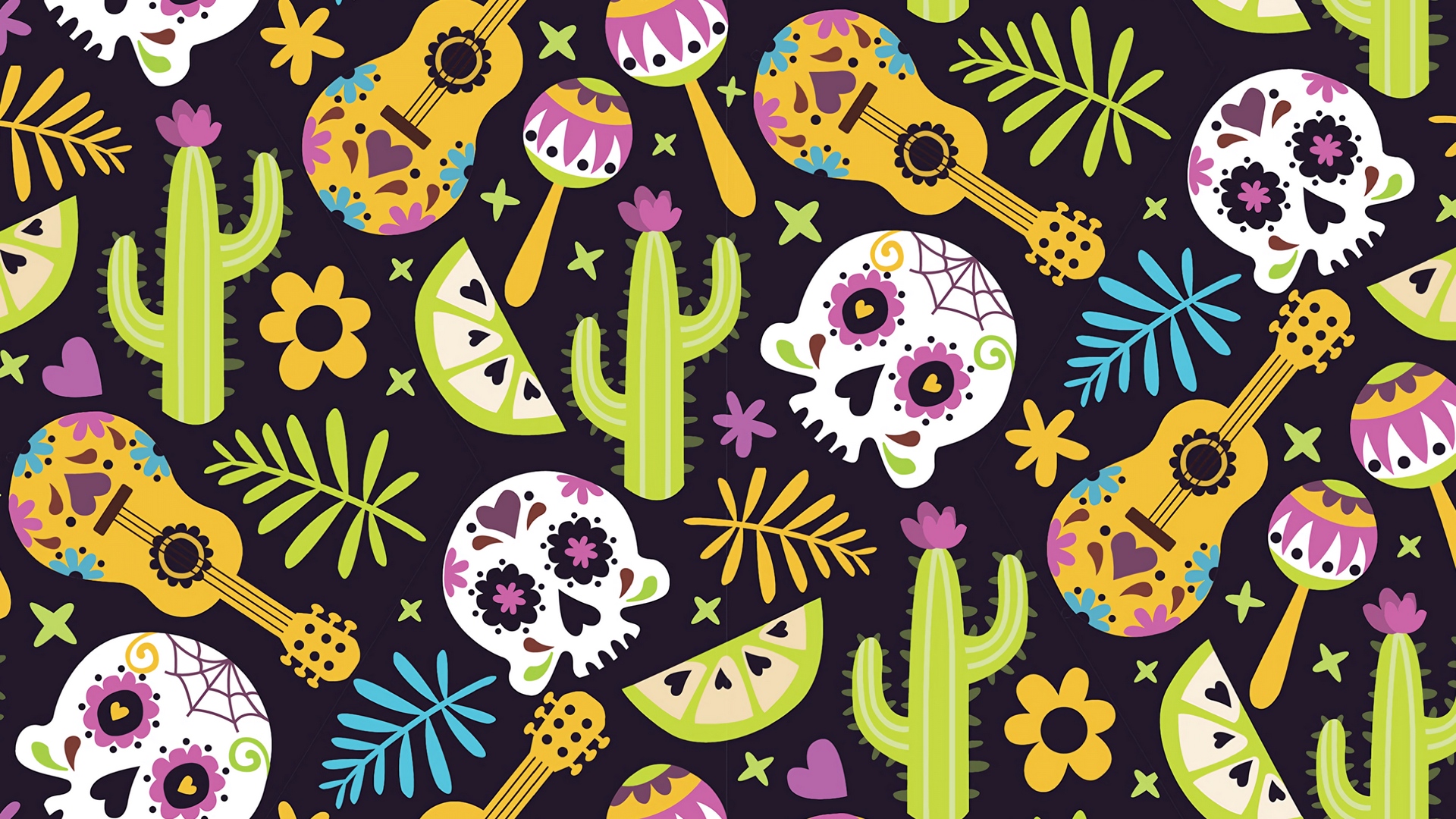 Wallpaper Mexico, Skull, Guitar, Cacti, Patterns, Texture, - Book Of Life Pattern - HD Wallpaper 