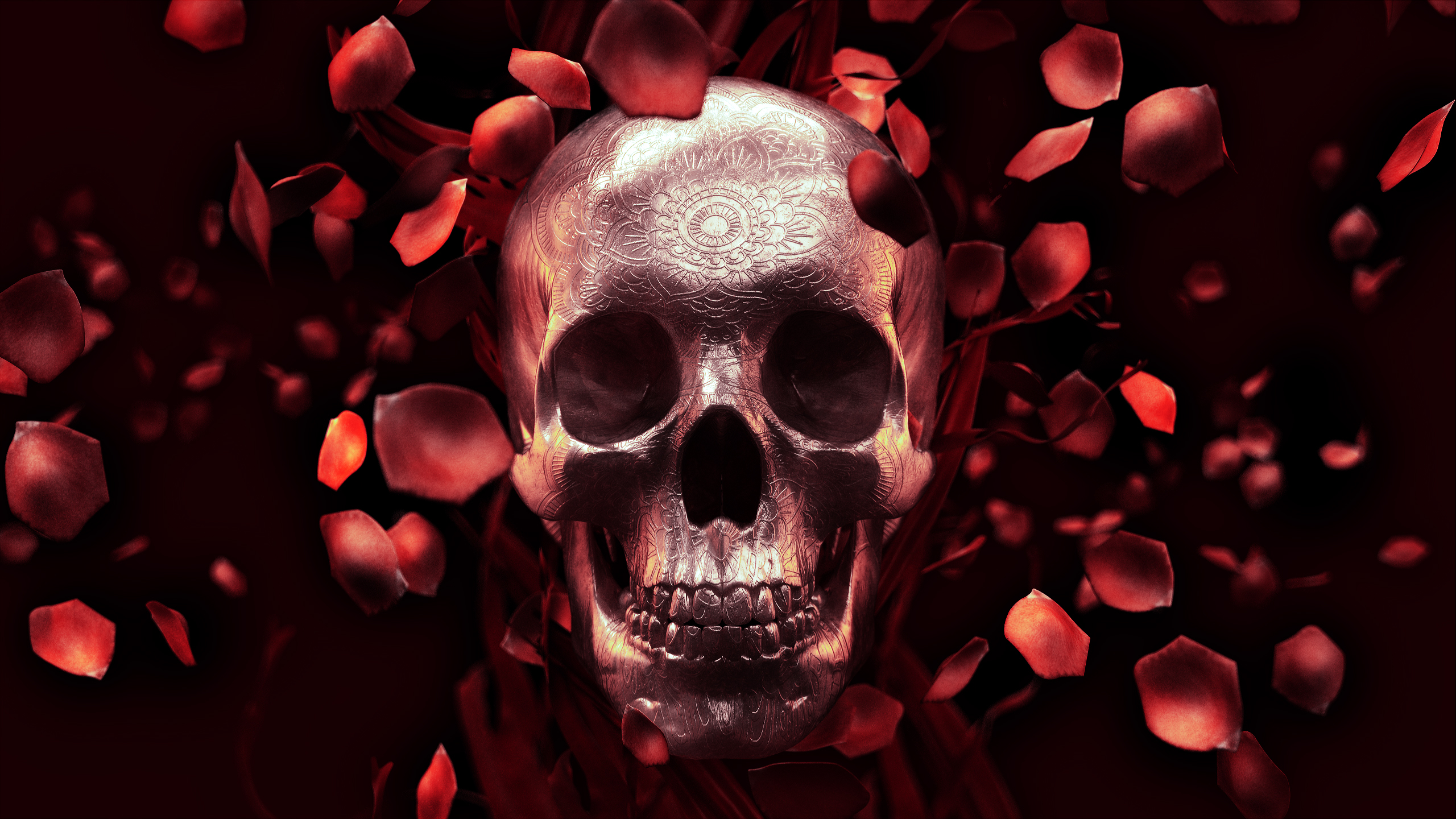 Rose Petal Skull - HD Wallpaper 