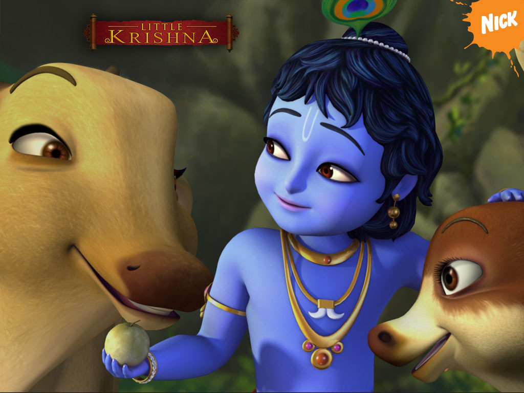 Lord Krishna Cartoon - Little Krishna With Cow - HD Wallpaper 