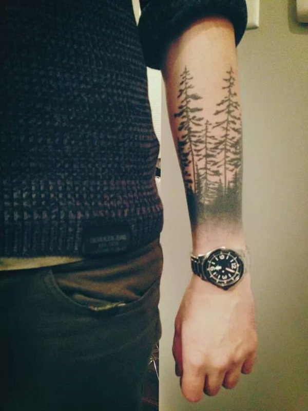 Black And Grey Pine Trees On Forearm For Men - Cool Forearm Tattoos - HD Wallpaper 